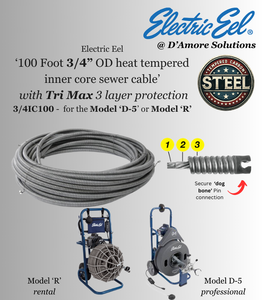 Electric Eel Inner Core Sewer Cable '3/4IC100' 3/4 inch x 100 foot