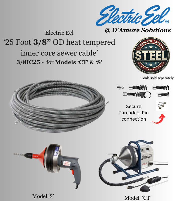 Electric Eel '3/8IC25' inner core drain cable - 3/8" x 25-foot