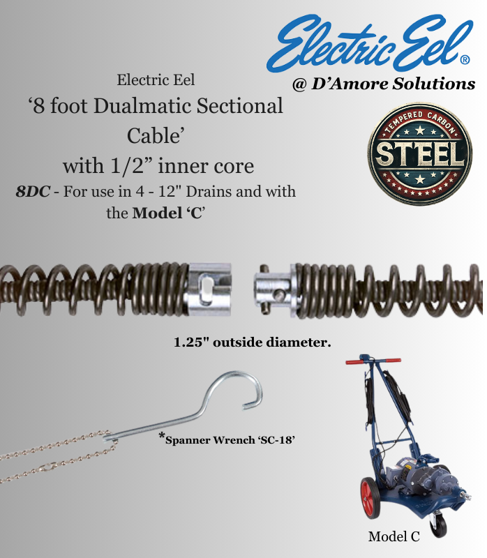 '8DC' - Electric Eel 8 foot Self Feeding Dualmatic Sectional Sewer Cable - For use with Model C